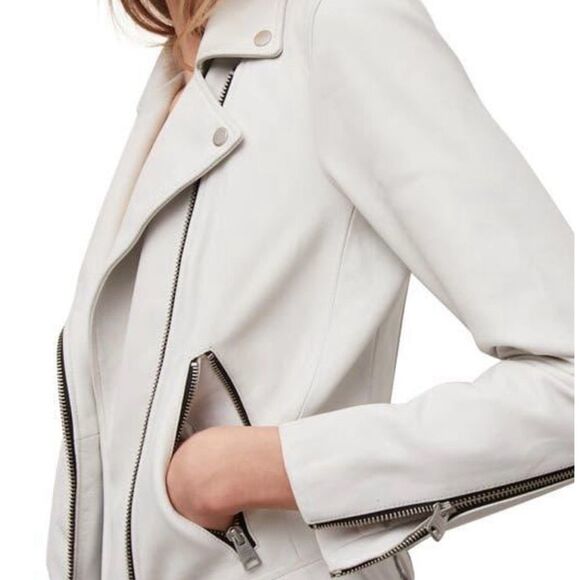 Allsaints Neko Leather Biker Jacket White size 4 - Picture 4 of 12